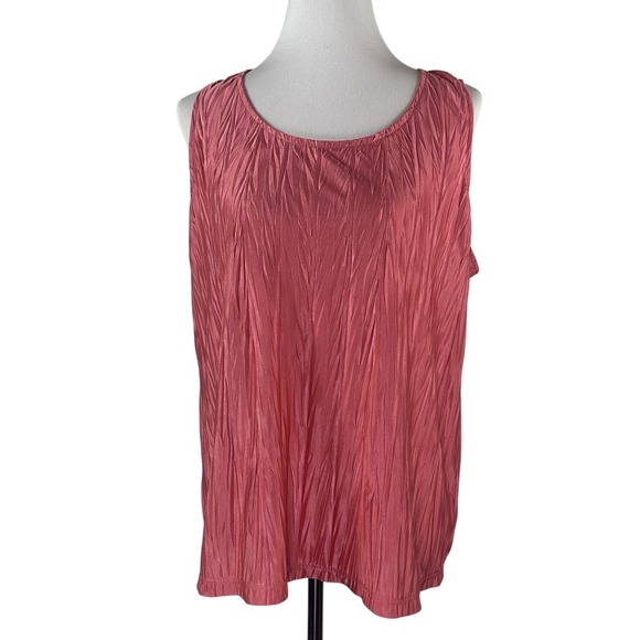 Chico's Orange Coral Crinkle Tank Top Sleeveless Round Neck Women's 2 US L - Picture 2 of 10